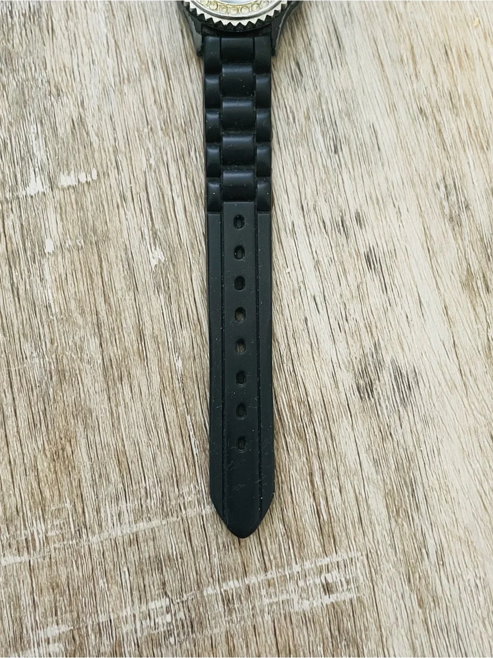 Black Silicone Strap Watch with Bezel Accent